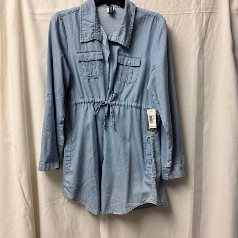 Kenneth Cole Denim Shirt Dress or Tunic Pull String Waist SIZE L - NWT - Picture 2 of 11
